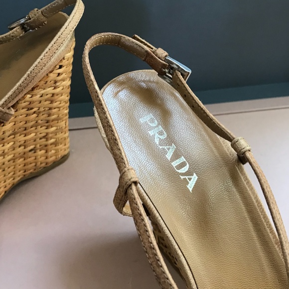 Prada Tan Woven Wedges - Picture 6 of 7